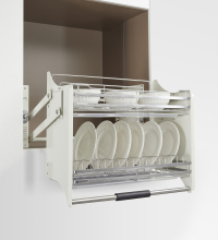 Two-Tier Pull-Down Shelf System for Kitchen Wall Cupboard - Dish and Bowl Organizer BFF--9131