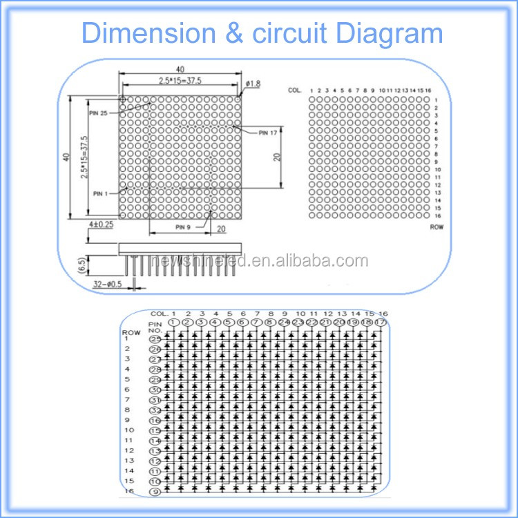 16x16 rgb led matrix 16x16 dot matrix led display 40x40mm Led dot matrix display 1mm for advertising showing