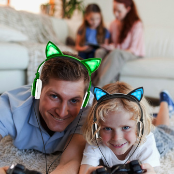 LED Glowing Cat Ears Safe Wired Kids Headsets