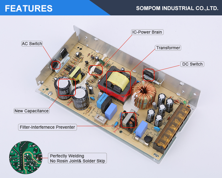 SOMPOM 18V 135W 7.5A FCC Variable AC to DC Switching Power Supply for Street Lighting