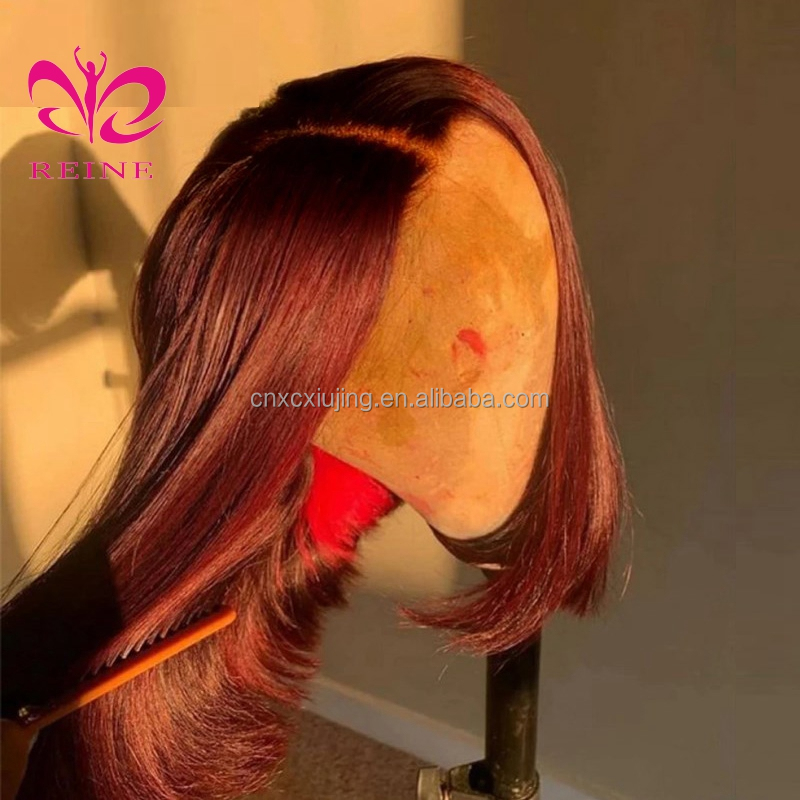 180%  99J Burgundy 4*4 closure  Colored Wigs Brazilian Hair Wigs For Women Short Bob Wig Lace Closure Hair  Bob