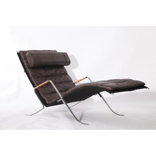 Hnědá kožená křesla FK87 Grasshopper Chaise Lounge Replica