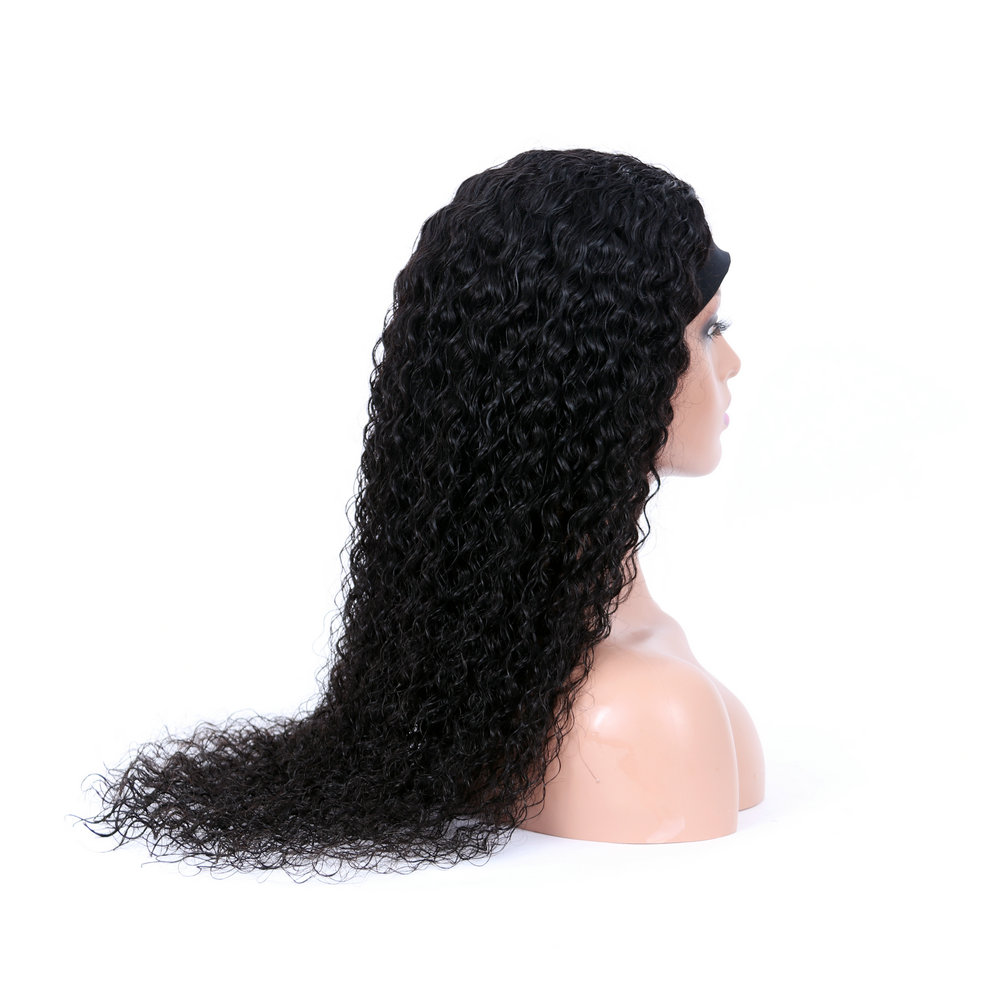 Kinky Curly Bundles with Headband Half Wig, human hair Wigs With Headband Attached