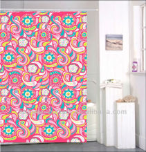 elegant plyester fabric pink green printed shower curtain