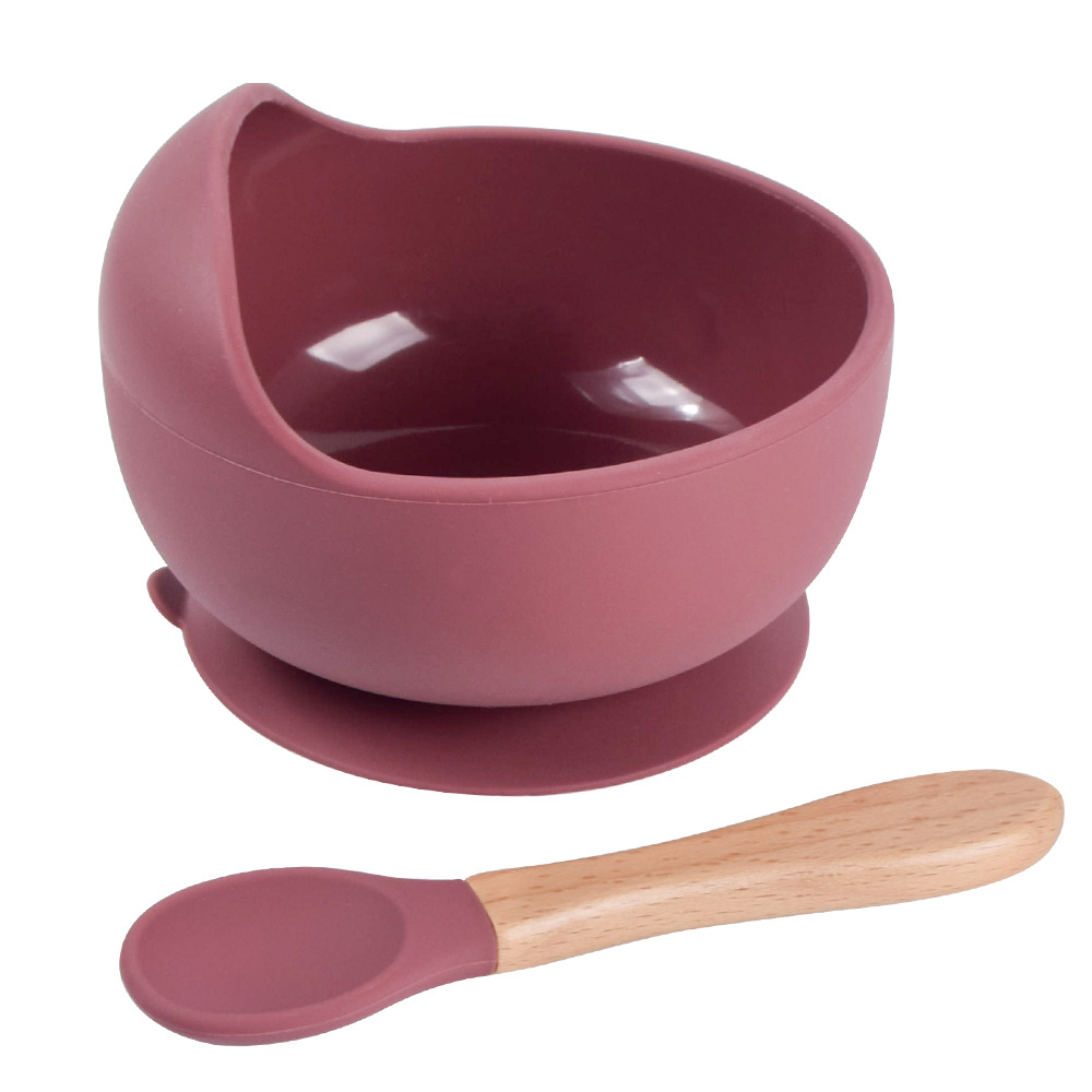 New Products Silicone Spoon with Wooden Handle Hot Sale Silicone Baby Suction Bowl Food Grade Silicone Bibs