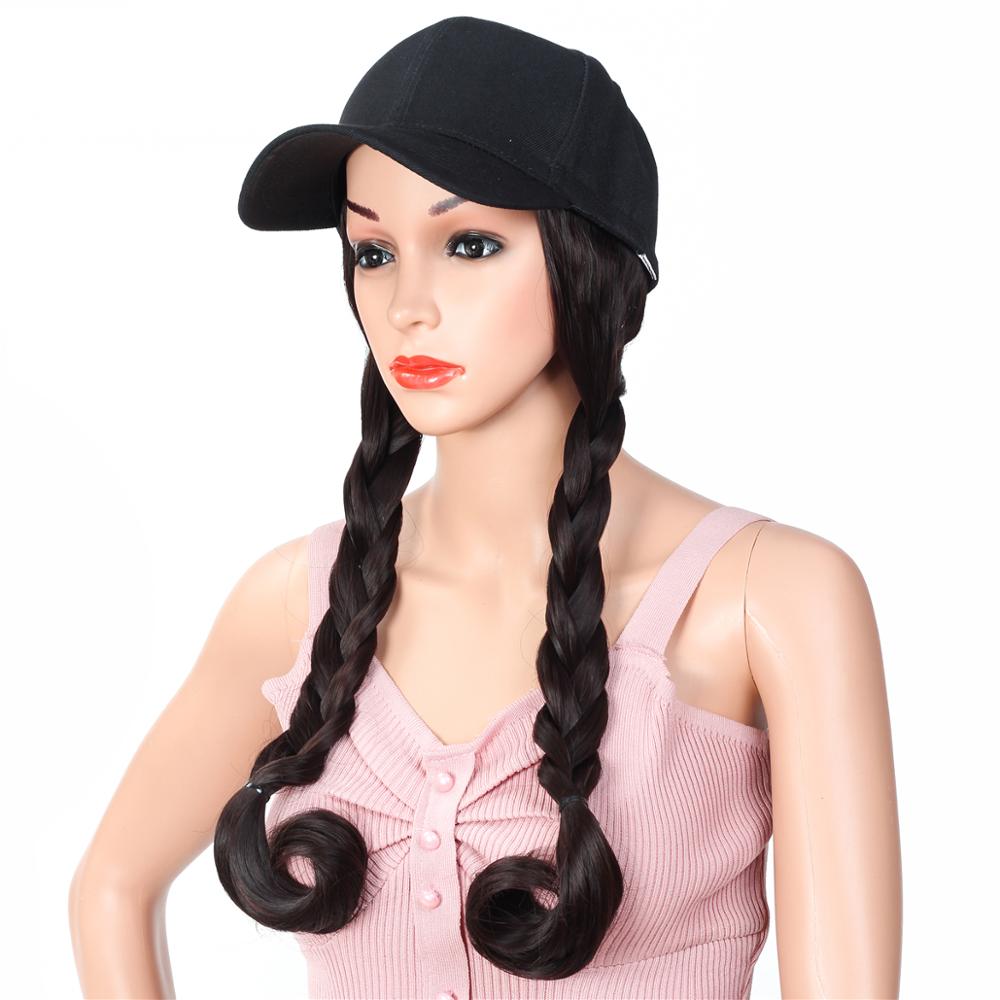 MYZYR Long Curly/Straight Wig with Hat Embroidery Hip Hop Hat Synthetic Adjustable Baseball Cap Wig Natural Fake Hair for Women