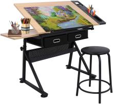 Adjustable Drafting Table: A Multi-Functional Craft and Writing Desk with Angled Top and Storage Drawers
