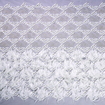 Ivory Feather Mesh Lace Handwork Fabric