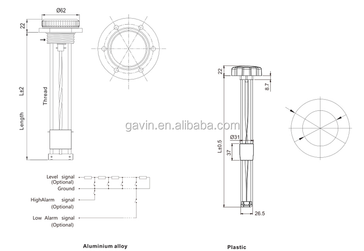 GLTV4 Sensor Level Bahan Bakar Tangki Minyak Minyak Minyak Minyak Minyak Tinggi dan Rendah