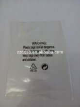 Clear Plastic LDPE Flat Poly Bag With Warning Notice Printing