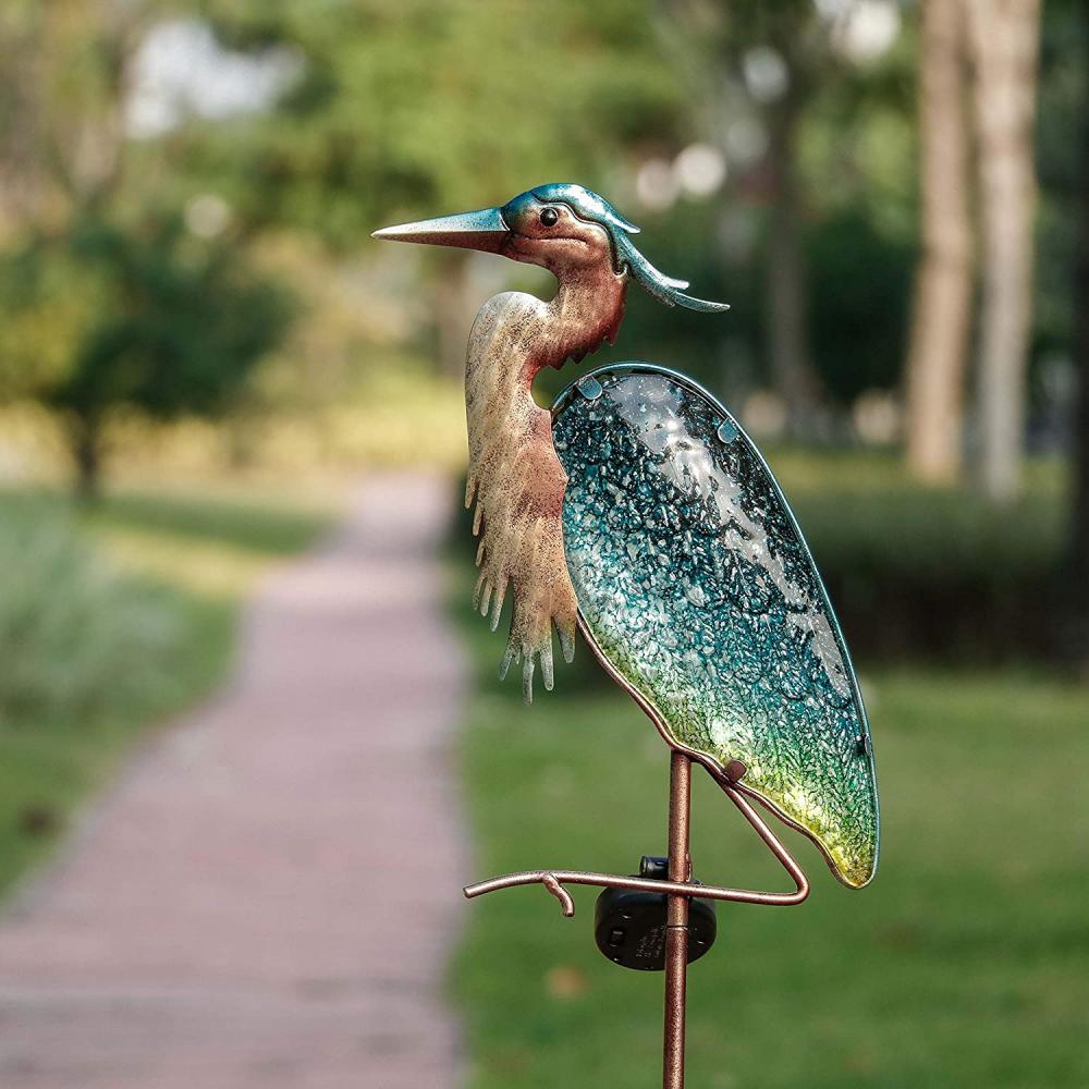 Luces de jardín solar de garza azul