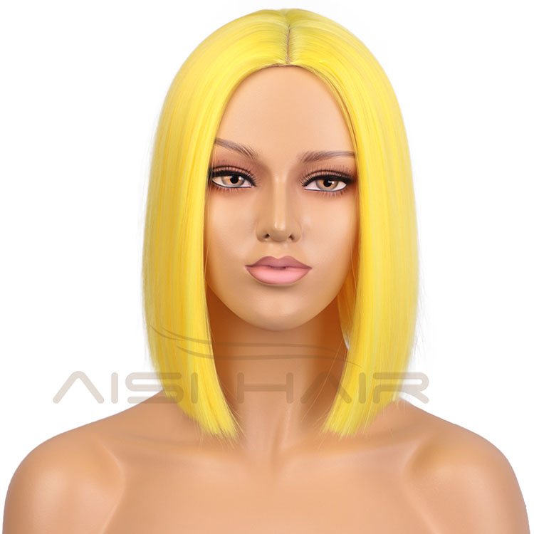 Short Heat Resistant Synthetic Yellow Bob Straight Fiber Hair Wigs For White Black Women Fashion Cosplay Wigs