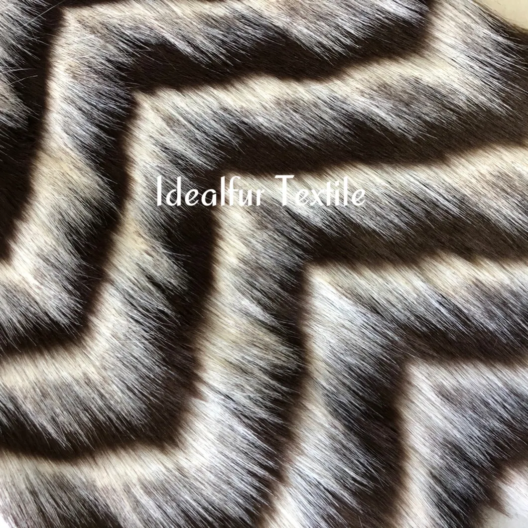 Three Tone Jacquard Wavy Pattern Synthetic Fur