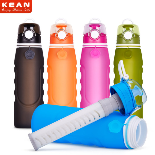 Bouteille d&#39;eau pliable ultra-légère de sports de filtration légère sans silicone faite sur commande de BPA