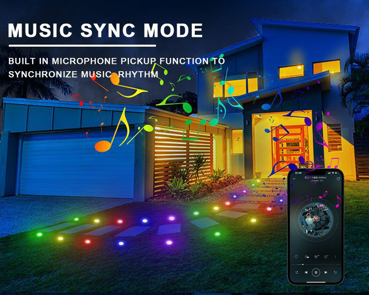 IP67 Holiday Light String Bluetooth Control RGB color Led Ground Plug Lamp Pixel String Garden Decorate Light