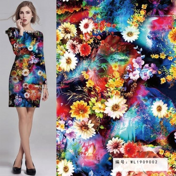 Digital Printed Flower Bark Crepe Crinkle Dress Fabric