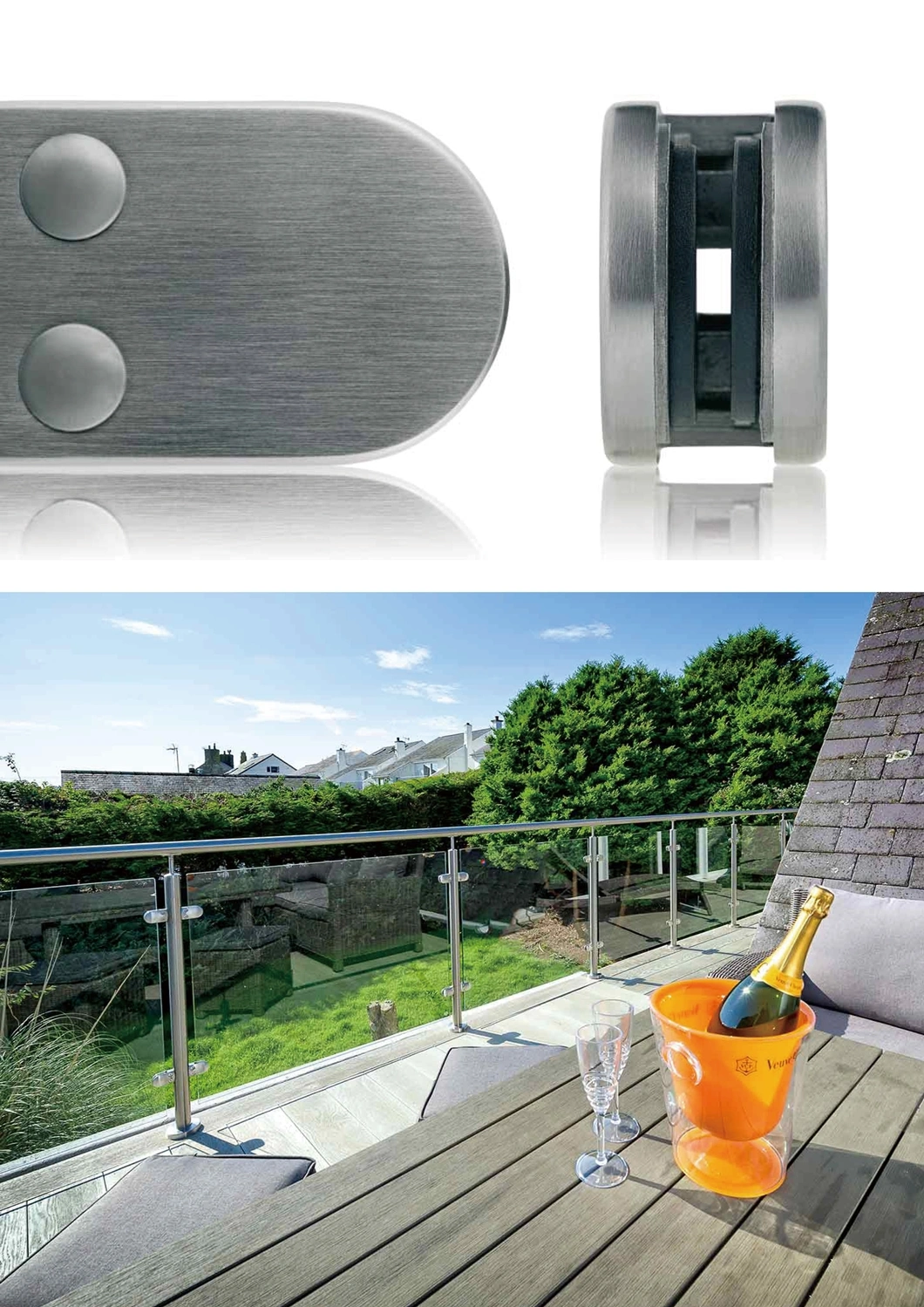 Adaptador de vidrio para pasamanos de acero inoxidable para exteriores para barandillas de balcón