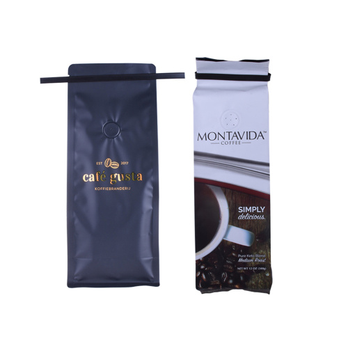 Zip lock flat bottom side gusset black tin tie coffee pouch grosir