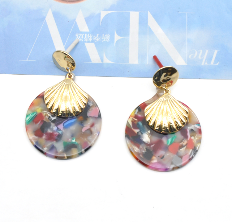 2021 USA Trendy gold alloy shell abstract boutique glam acetate round drop earrings