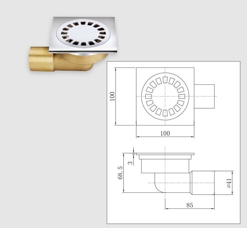 Square brass shower floor drain