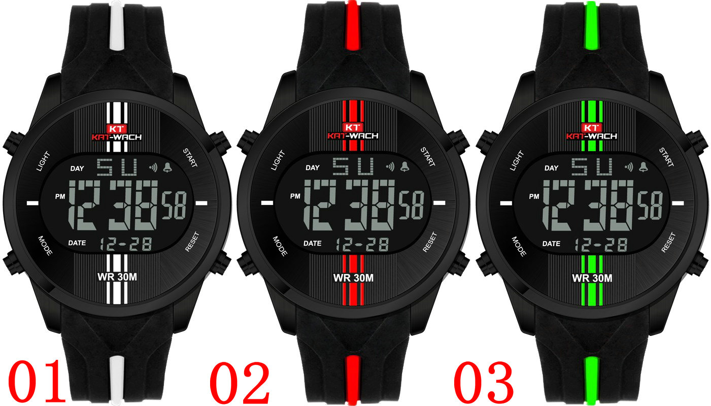 KAT WACH 716 Men Digital Watch Water Resistant Silicone Strap Sport WristWatches