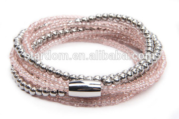 Gift for friends! Stainless steel triple glass beaded bracelet