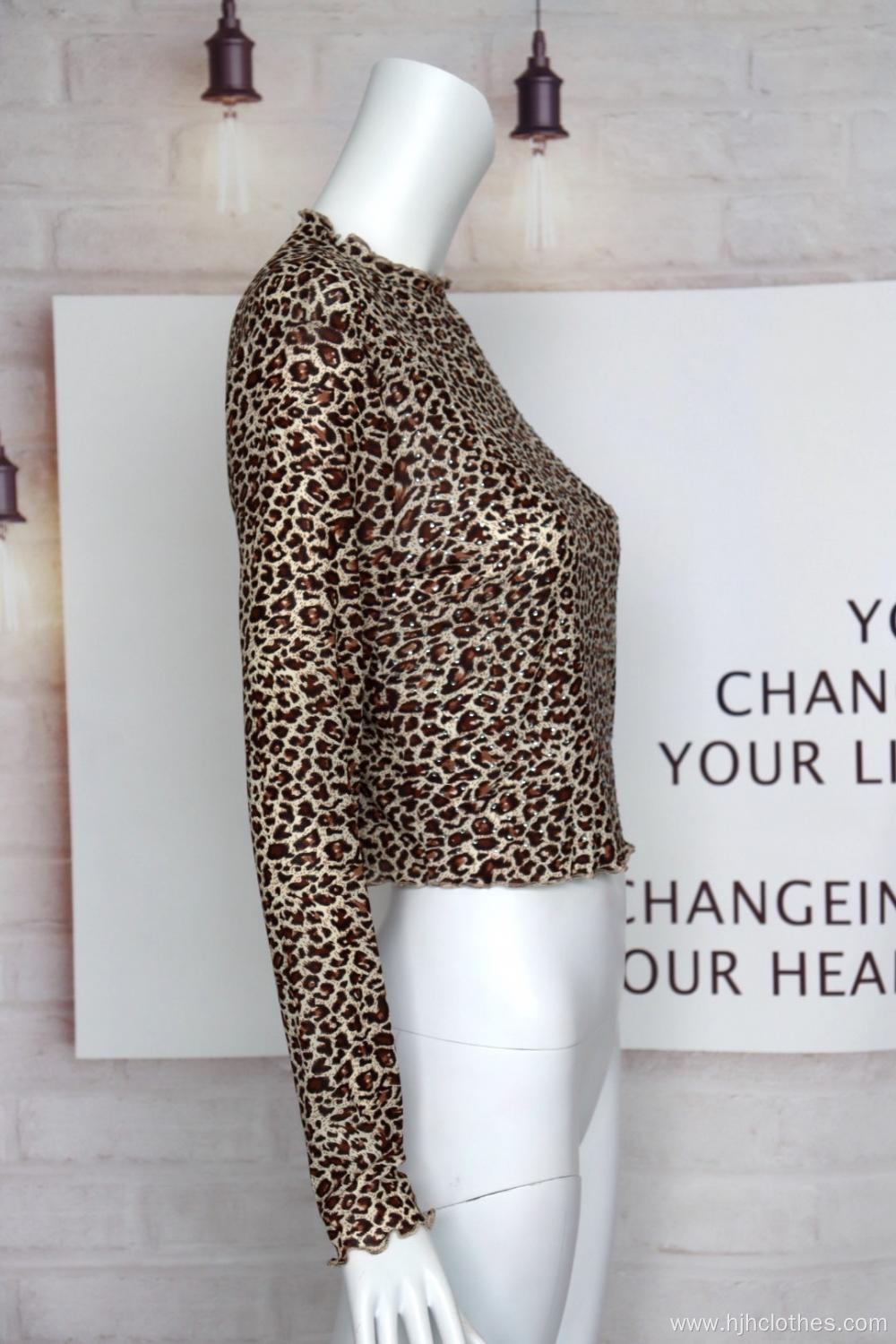 Leopard Print Hot  Drilled Pullover For Ladies