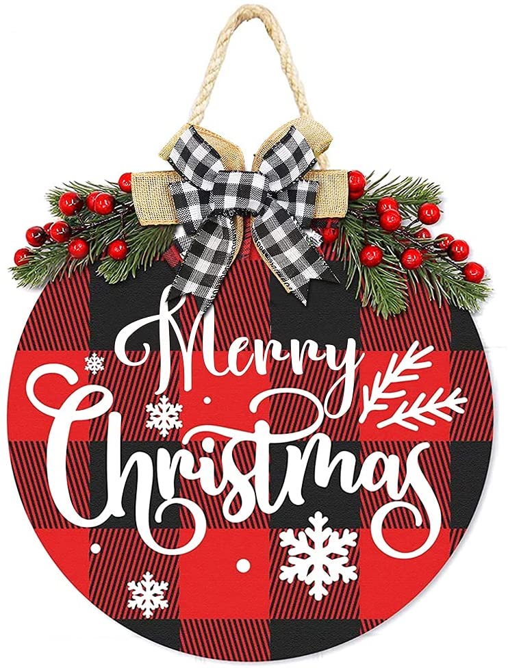 Selamat Natal Buffalo Plaid Hanging Sign