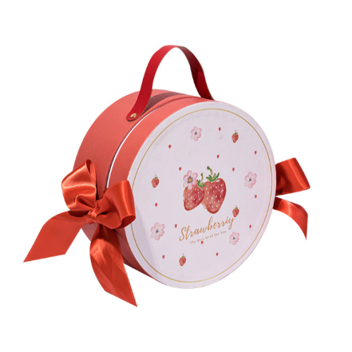 Red round gift box double covering with handle