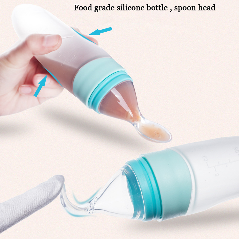 90ml Squeeze Baby Spoon Feeder Food Grade Silicone Baby Feeding Bottle With Spoon