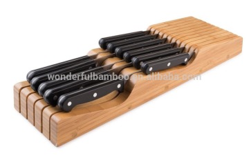 100% Pure Bamboo Eco-Friendly in Drawer Knife Block, Universal Knife Holder, Knife Organizer