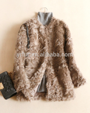 YR650 Classic Curly Lamb Fur Coat Real Baby Lamb Kalgan Lamb Skin Fur Coat