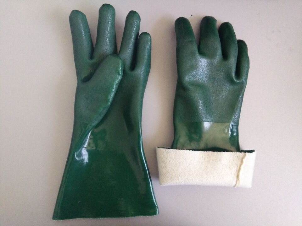 Cotton PVC Coated Gloves Sandy Finish Anti Acid