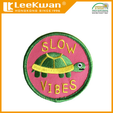 factory direct sales Slow Vibes embroidered badge with merrowed border