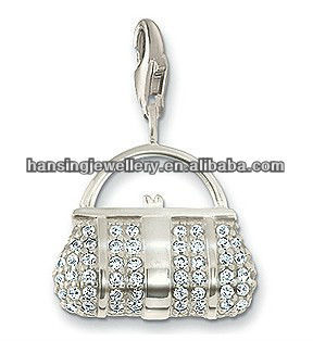 Fashionable silver simple crystal handbag charm