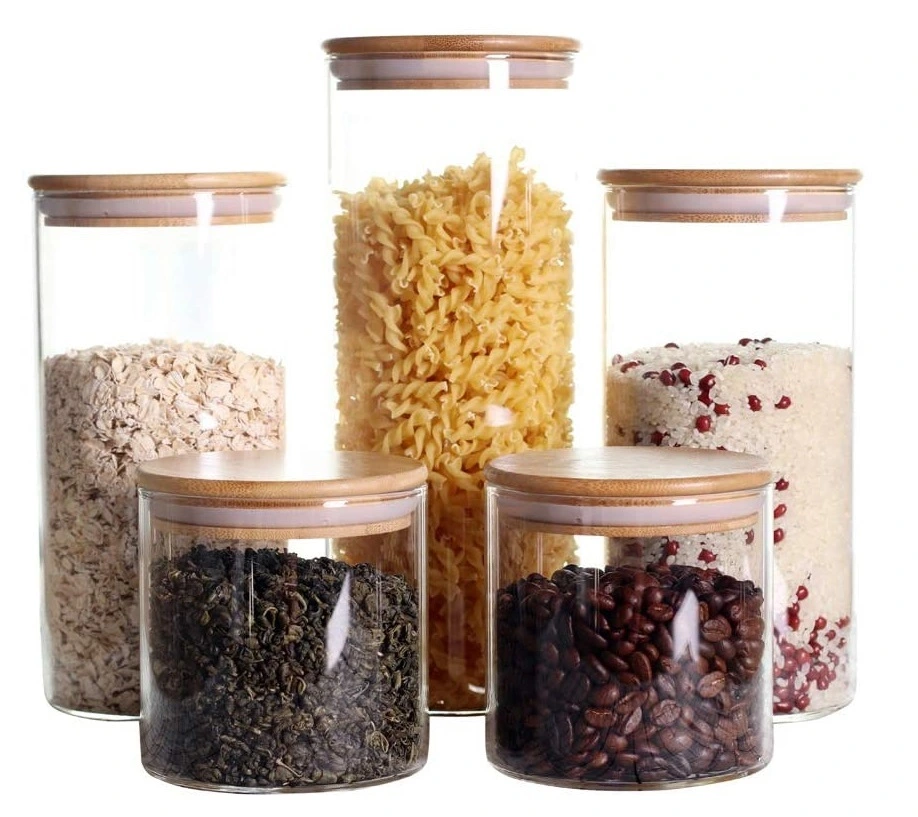 Customized Borosilicate Glass Kitchen Spice Storage Jar with Bamboo Lid