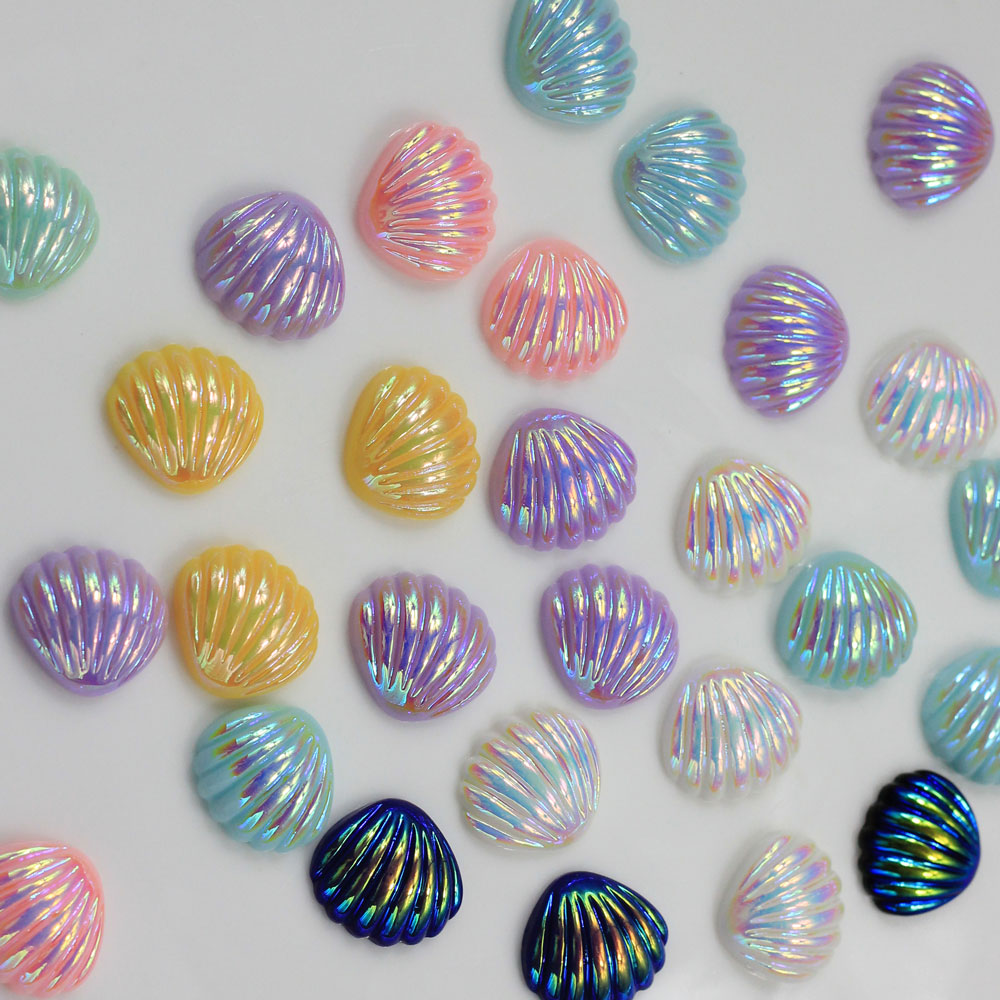 new style Iridescent AB resin Puffy Sea Shell flatback cabochon 20*18mm charm for Boutique Hair Bow Making cell DIY decoration