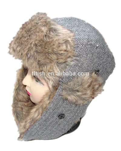 wholesale boys girls fleece lining knit hat with earflaps pattern