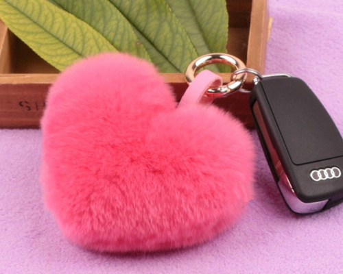 Lông thú túi chính hãng Rex thỏ tim hình dạng lông bóng Keychain