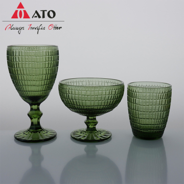 Glassware Colored Goblet Wine Green Embossed Glass Goblet