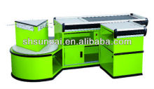 supermaket checkout counter with conveyor belt