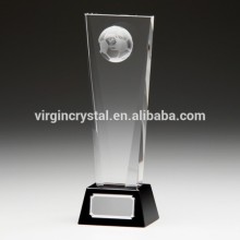 Crystal rectangle block soccer on top trophies with black base for soprt souvenirs