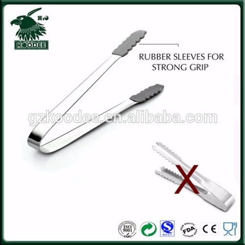 FDA&LFBG anti-slip stainless steel ice tong with silicone sleeve BBQ tong