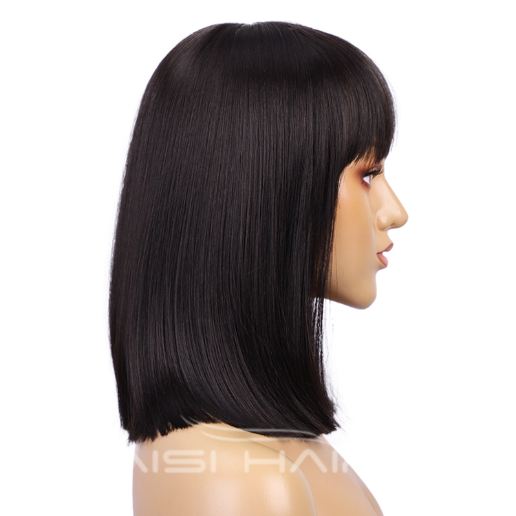 Hot sell Black White Natural Straight Hair Wigs for Black Women Synthetic Wigs with Bang Middle Part Heat Resistant Wig