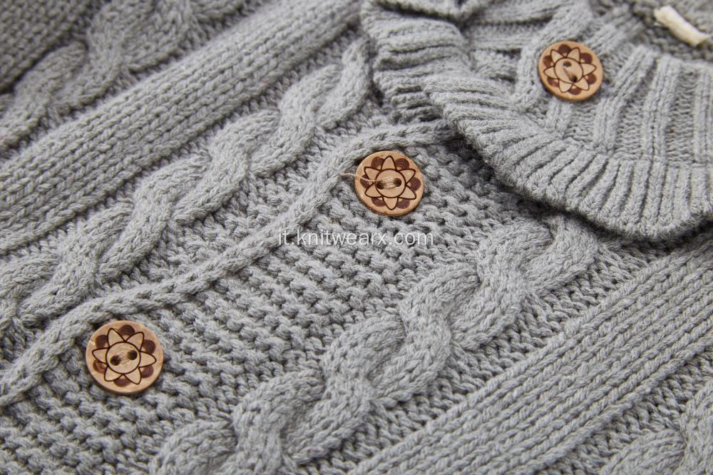 Cardigan a trecce lavorato a maglia da ragazza con collo arricciato