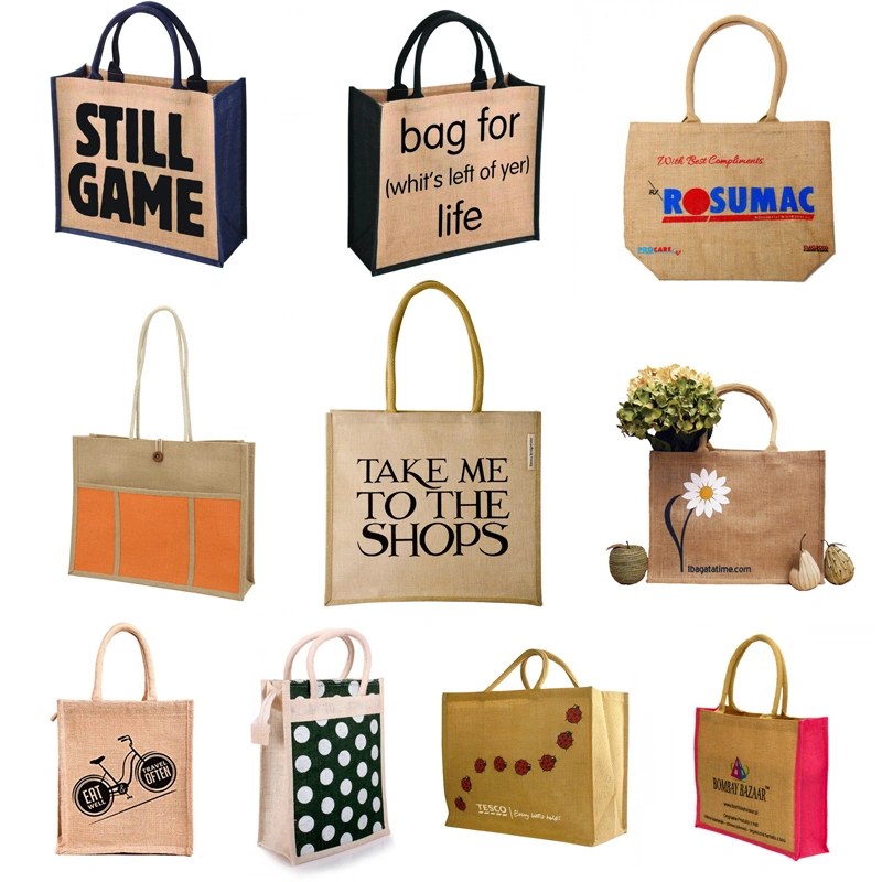 Wholesale Customized Natural Burlap Eco Friendly Tote Bags Reusable Jute Shopping Bag