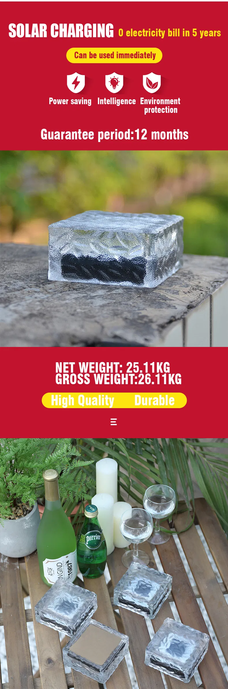 Solar-Powered Crystal Glass LED Lights for Outdoor Spaces