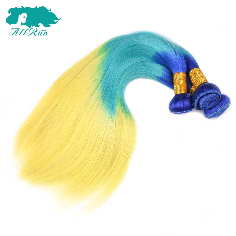 virgin remy color hair bundles, 3 tone blue/green/yellow human hair extension