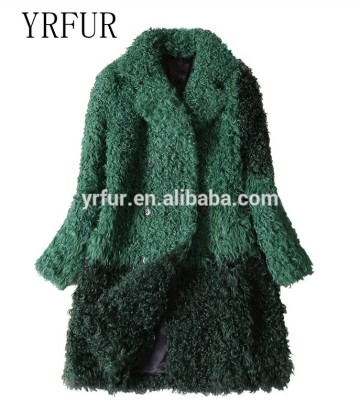 Yanran Fur YR991 Women Genuine Curly Sheep Lamb Skin Fur Coat