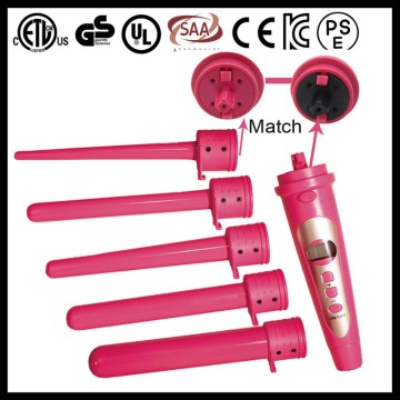 Ceramic Interchangeable Barrels twister curler Wand Clipless curling iron with free Glove